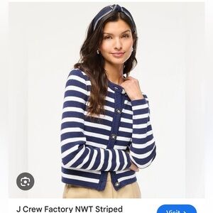 J. Crew Factory Striped cotton lady jacket cardigan sweater